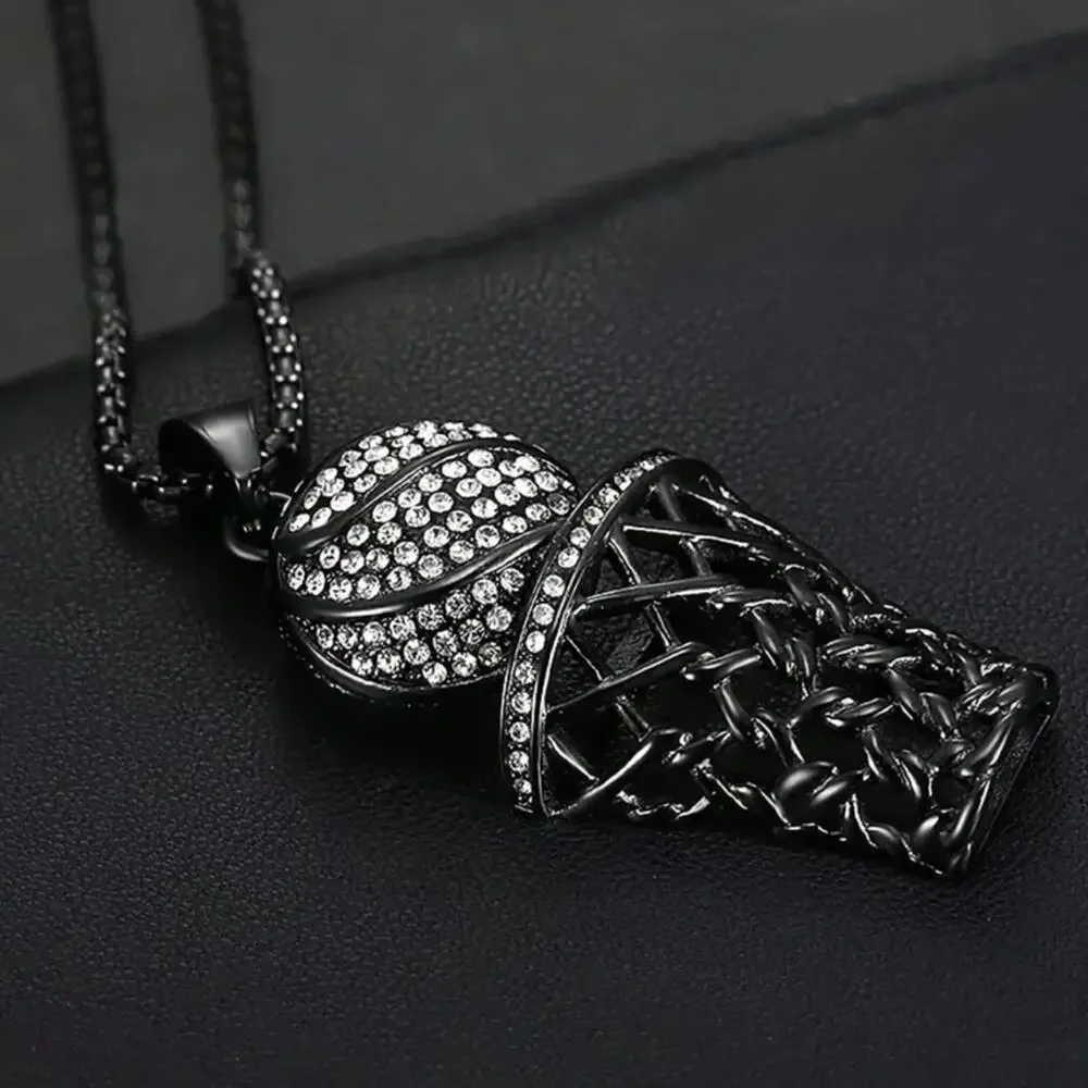 Basketball Necklace Black with Rhinestones 24” Chain